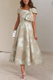 A-Line Tea Length Jacquard Mother of the Bride Dress CM0413