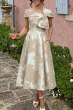 A-Line Tea Length Jacquard Mother of the Bride Dress CM0413