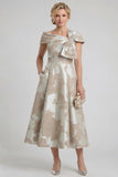 A-Line Tea-Length Jacquard Mother of the Bride Dress CM0413