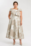 A-Line Tea Length Jacquard Mother of the Bride Dress CM0413