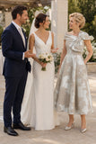 A-Line Tea Length Jacquard Mother of the Bride Dress CM0413
