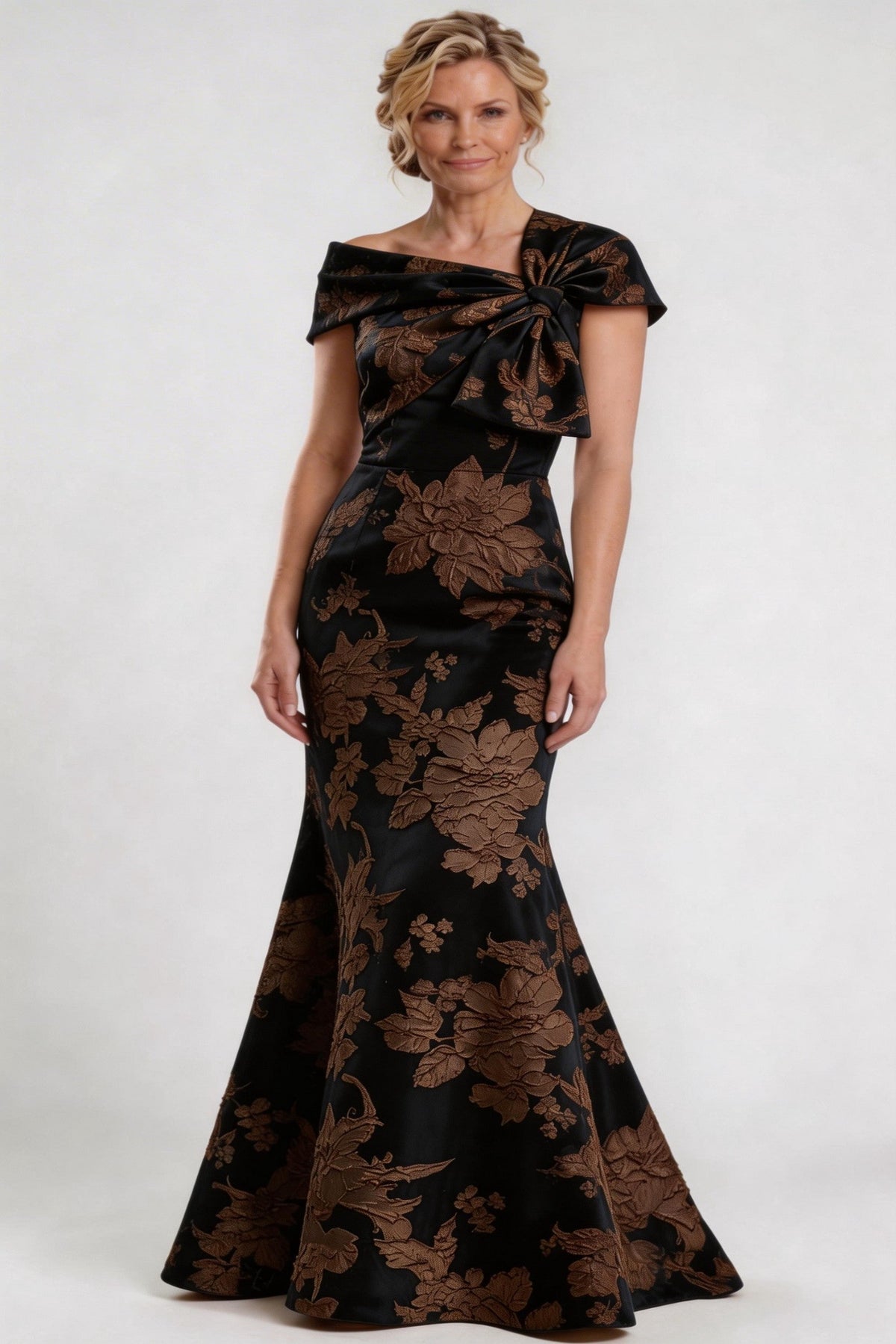 Trumpet-Mermaid Floor Length Jacquard Mother of the Bride Dress CM0414CR