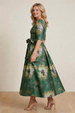 A-Line Tea-Length Jacquard Mother of the Bride Dress CM0424