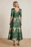 A-Line Tea-Length Jacquard Mother of the Bride Dress CM0424