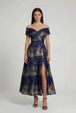 A-Line Tea-Length Jacquard Mother of the Bride Dress CM0429