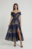 A-Line Tea-Length Jacquard Mother of the Bride Dress CM0429