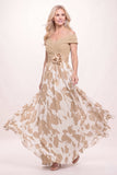 A-Line Maxi Stretch Satin Printed Chiffon Mother of the Bride Dress CM0440