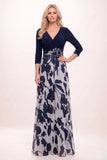A-Line Maxi Stretch Satin Printed Chiffon Mother of the Bride Dress CM0441