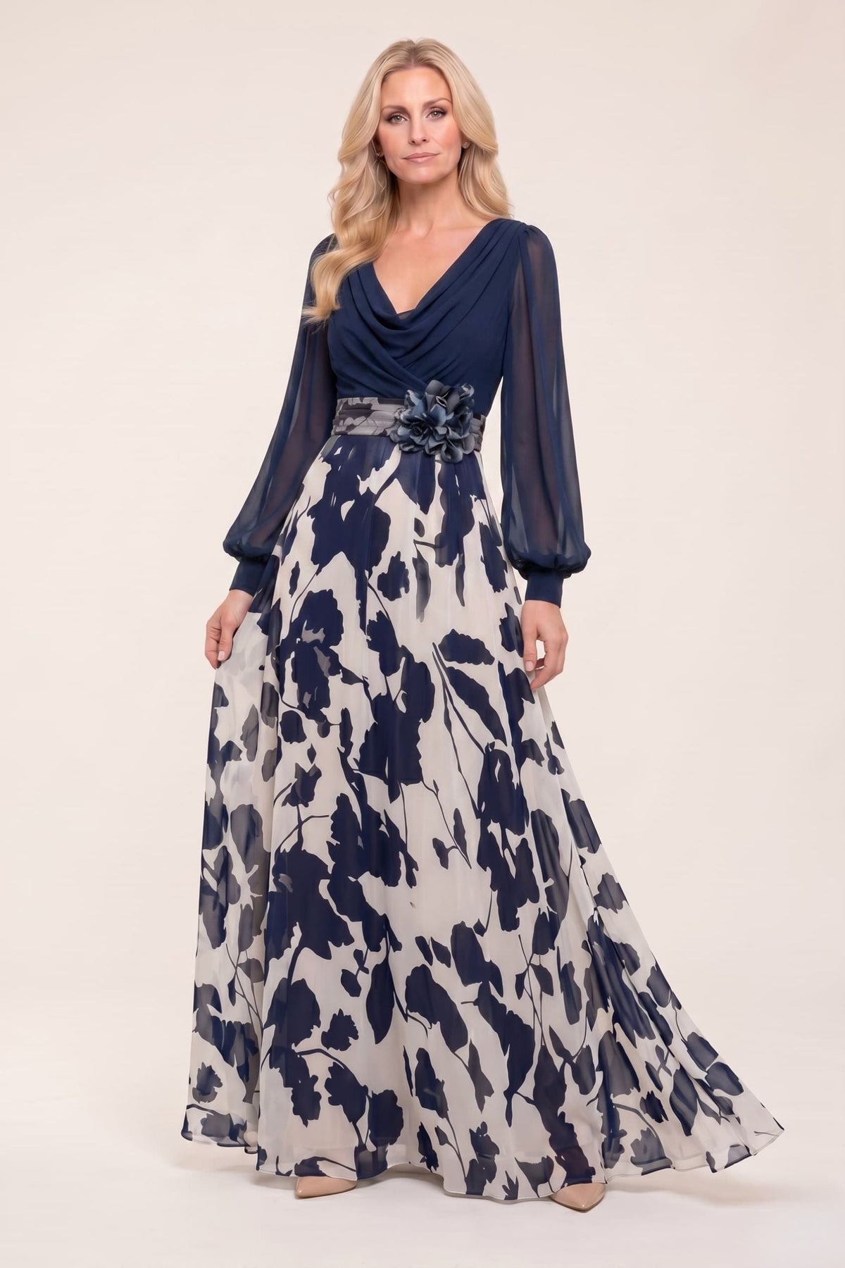 A-Line Maxi Printed Chiffon Mother of the Bride Dress CM0442