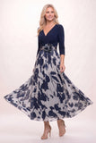 A-Line Ankle Length Stretch Satin Printed Chiffon Mother of the Bride Dress CM0444