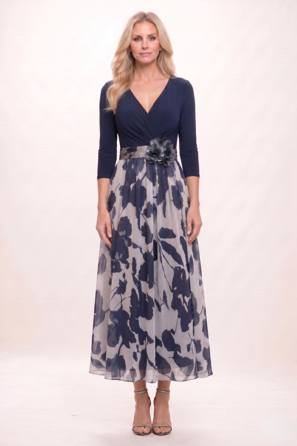 A-Line Ankle Length Stretch Satin Printed Chiffon Mother of the Bride Dress CM0444