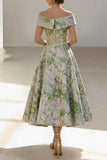 A-Line Tea Length Jacquard Mother of the Bride Dress CM0464