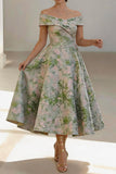 A-Line Tea Length Jacquard Mother of the Bride Dress CM0464