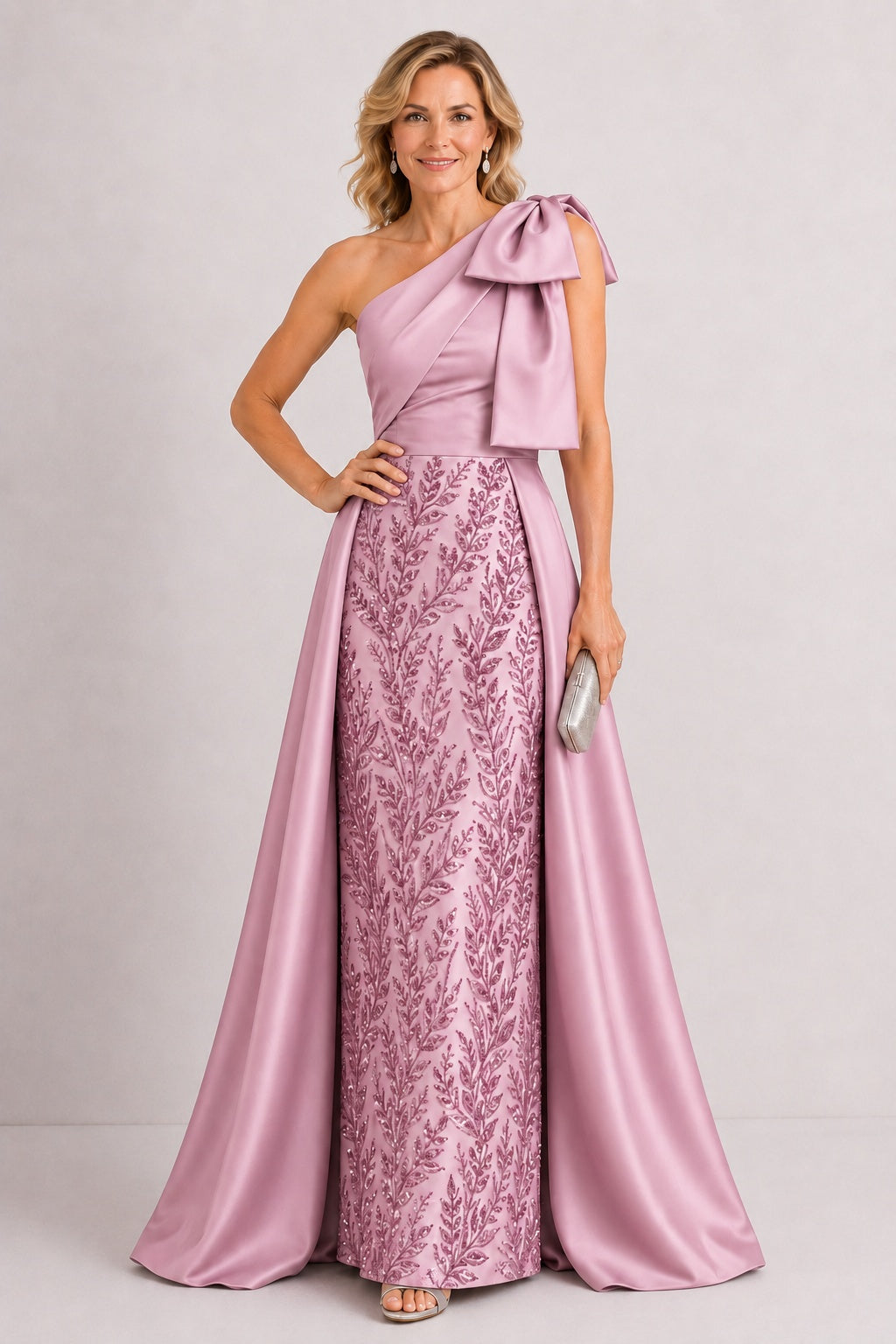 A-Line Floor Length Satin Lace Mother of the Bride Dress CM0470