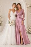 A-Line Floor Length Satin Lace Mother of the Bride Dress CM0472