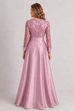 A-Line Floor Length Satin Lace Mother of the Bride Dress CM0472