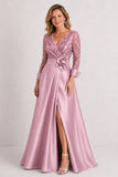 A-Line Floor Length Satin Lace Mother of the Bride Dress CM0472
