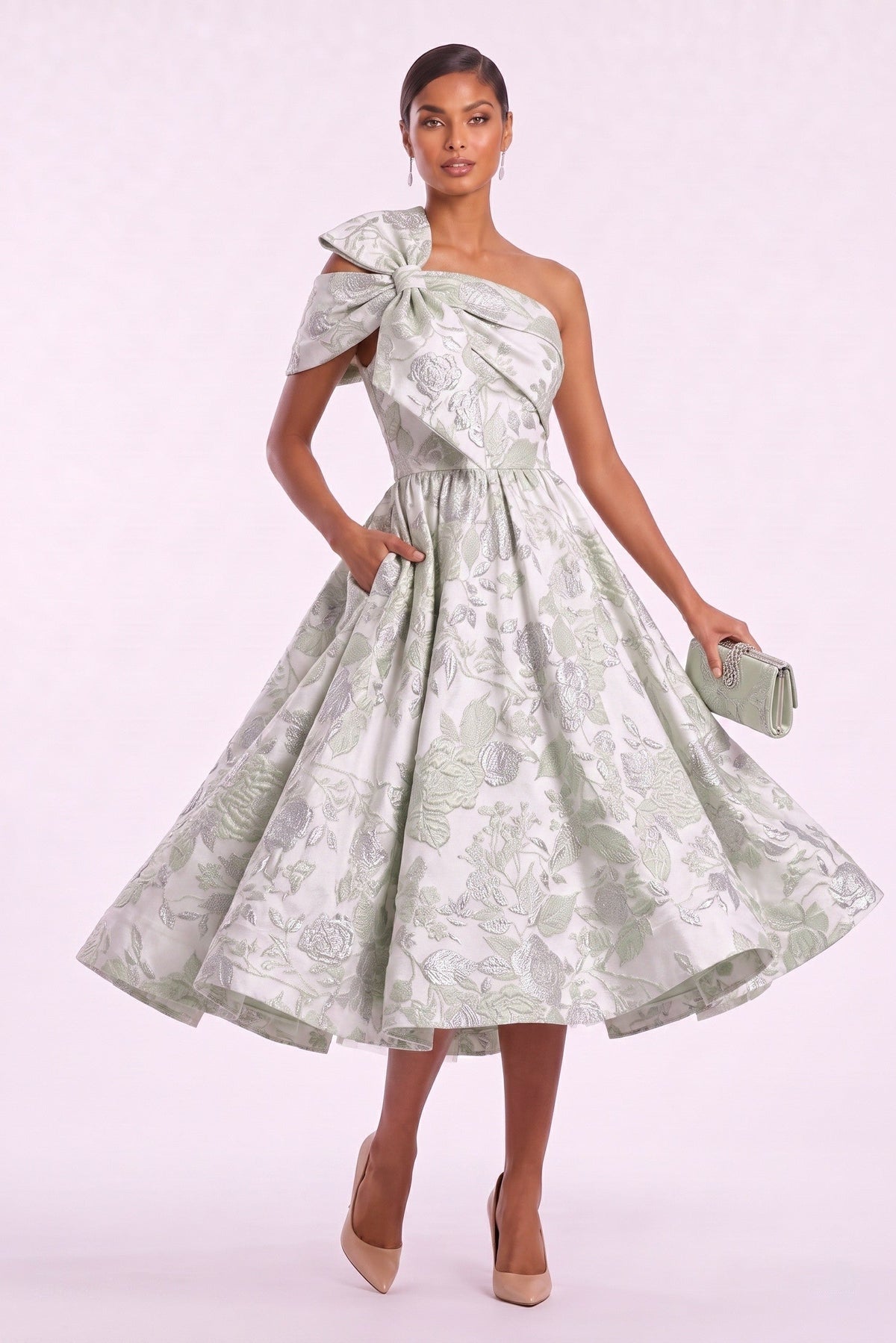 A-Line Tea Length Jacquard Mother of the Bride Dress CM0477