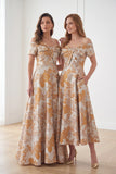 A-Line Tea Length Jacquard Mother of the Bride Dress CM0482