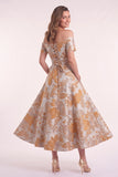 A-Line Tea Length Jacquard Mother of the Bride Dress CM0482