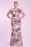Trumpet-Mermaid Floor Length Jacquard Mother of the Bride Dress CM0483