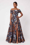 A-Line Floor Length Jacquard Mother of the Bride Dress CM0491