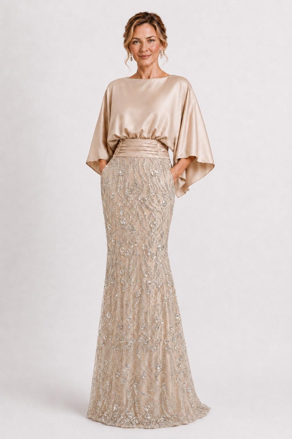 Trumpet-Mermaid Floor Length Stretch Satin Mother of the Bride Dress CM0505