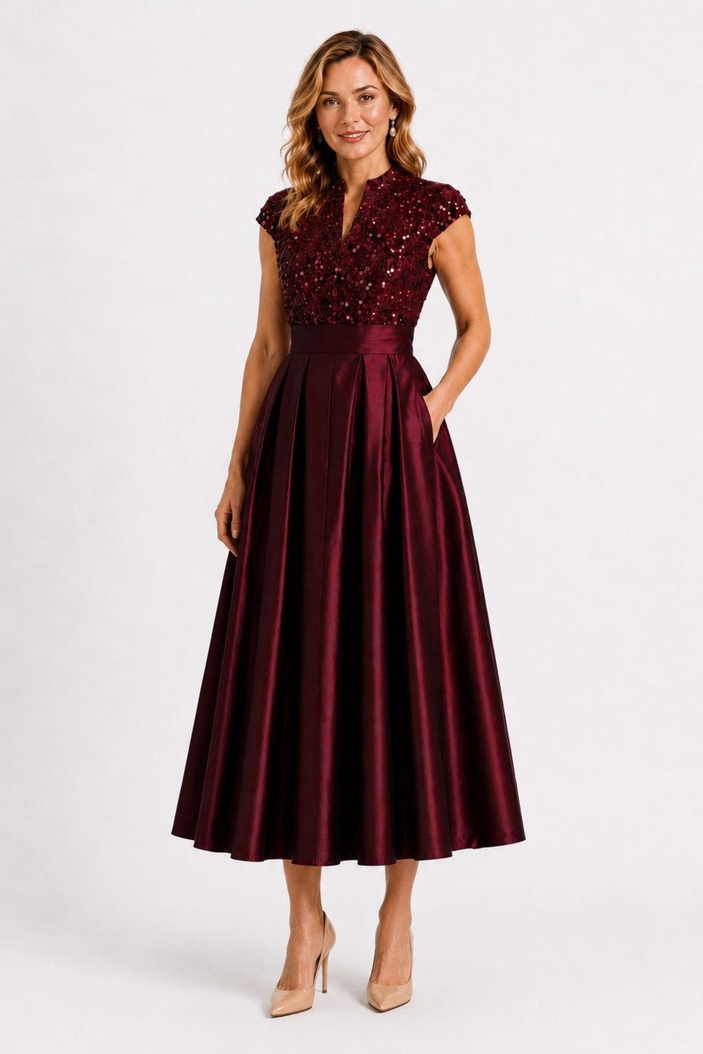 A-Line Tea Length Satin Mother of the Bride Dress CM0513