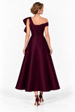 A-Line Tea Length Satin Mother of the Bride Dress CM0519