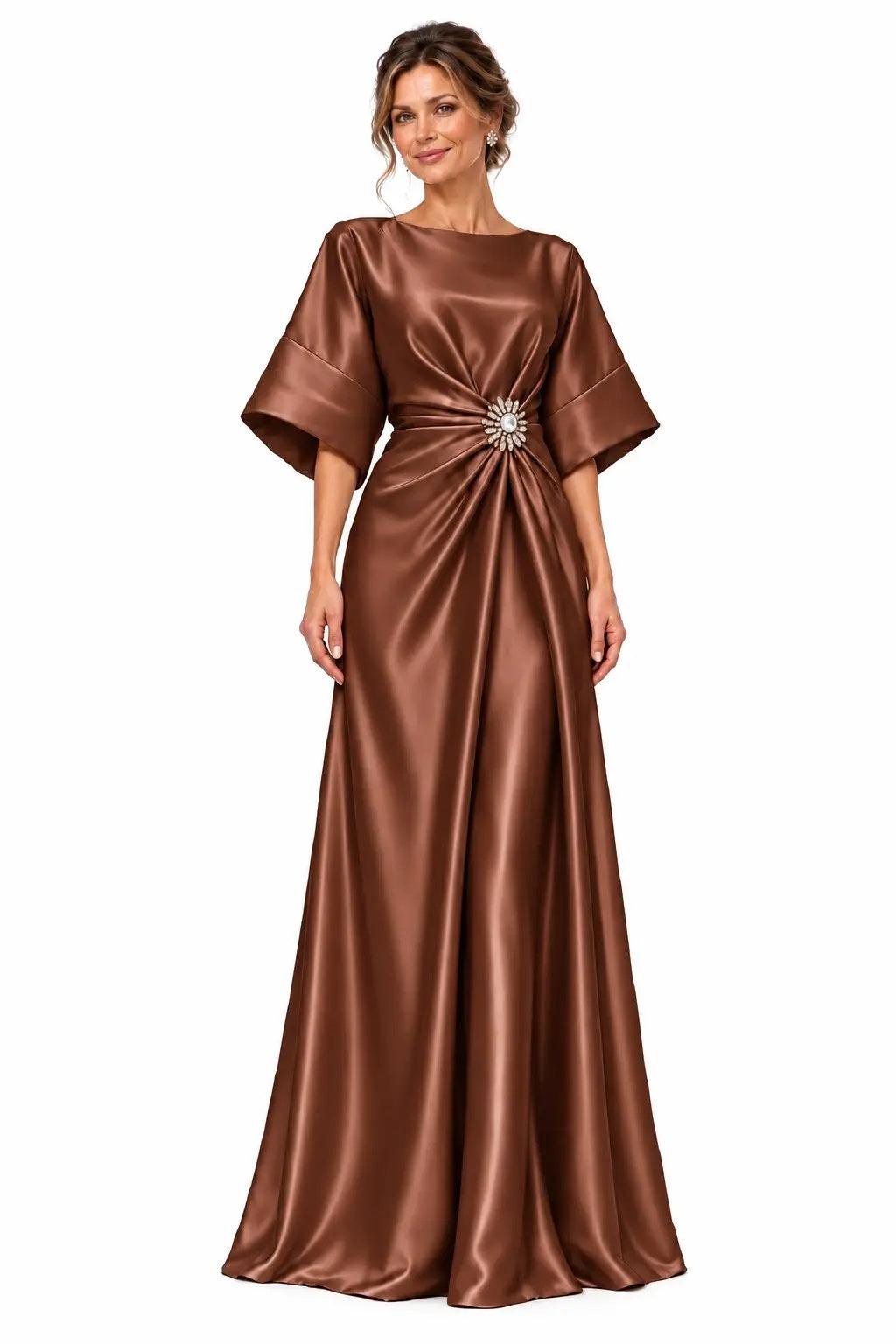 A-Line Floor Length Satin Mother of the Bride Dress CM0528 - Baked Clay - COCOMELODY
