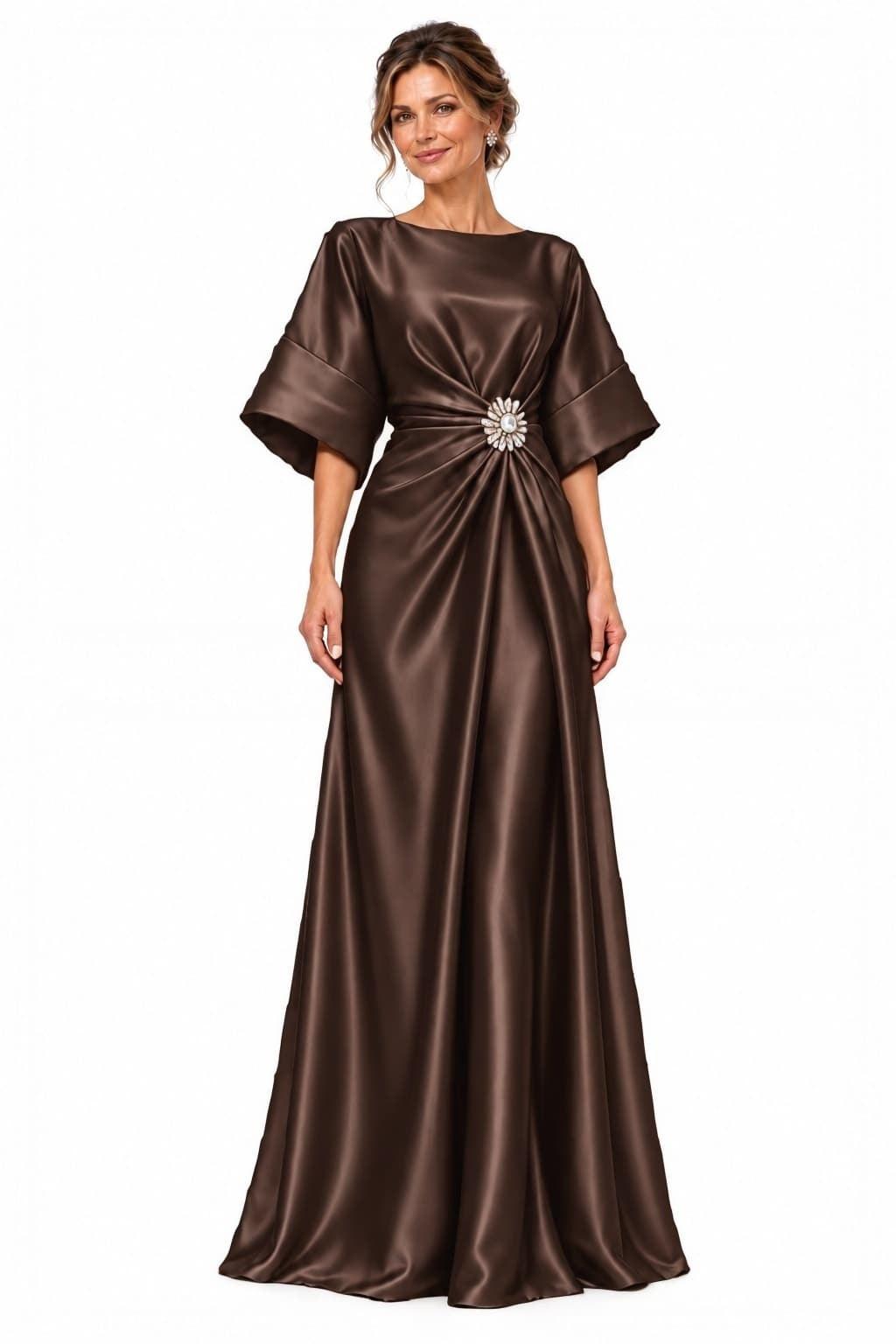 A-Line Floor Length Satin Mother of the Bride Dress CM0528 - Bitter Chocolate - COCOMELODY