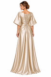A-Line Floor Length Satin Mother of the Bride Dress CM0528 - Dark Champagne - COCOMELODY