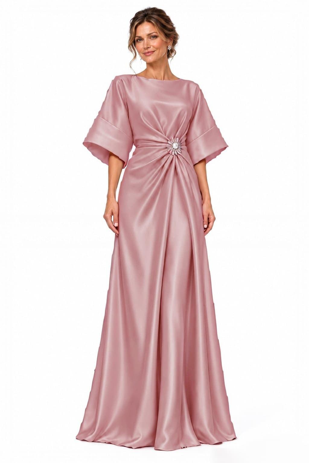 A-Line Floor Length Satin Mother of the Bride Dress CM0528 - Dusty Rose - COCOMELODY