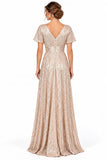 A-Line Floor Length Sequin Mother of the Bride Dress CM0529 - Dark Champagne - COCOMELODY