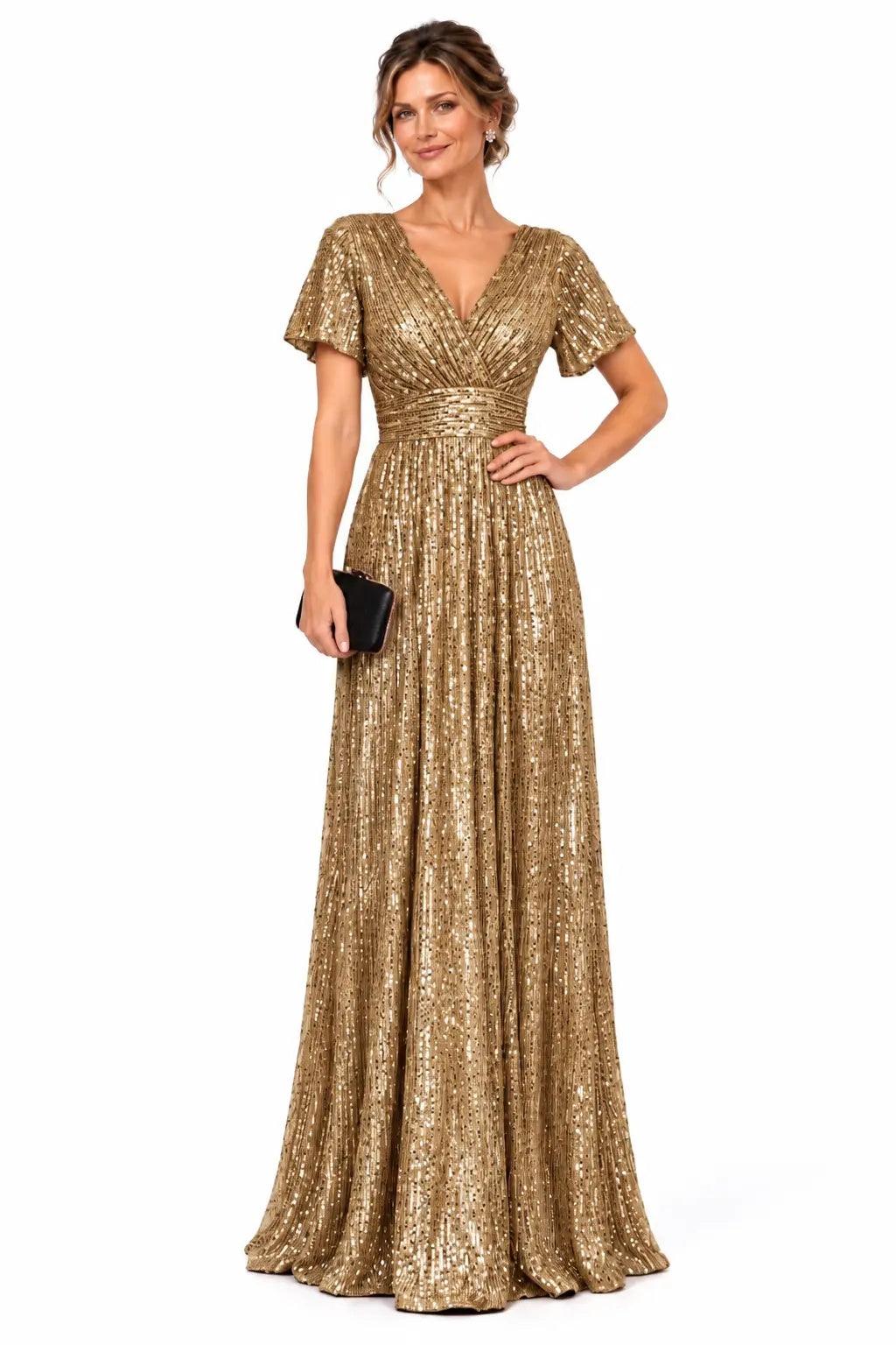 A-Line Floor Length Sequin Mother of the Bride Dress CM0529 - Gold - COCOMELODY