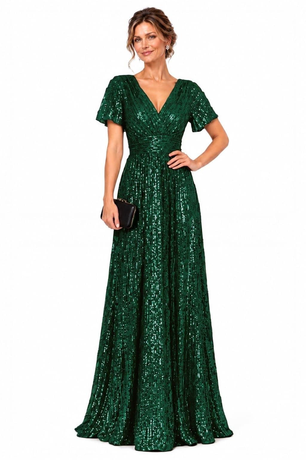 A-Line Floor Length Sequin Mother of the Bride Dress CM0529 - Hunter Green - COCOMELODY