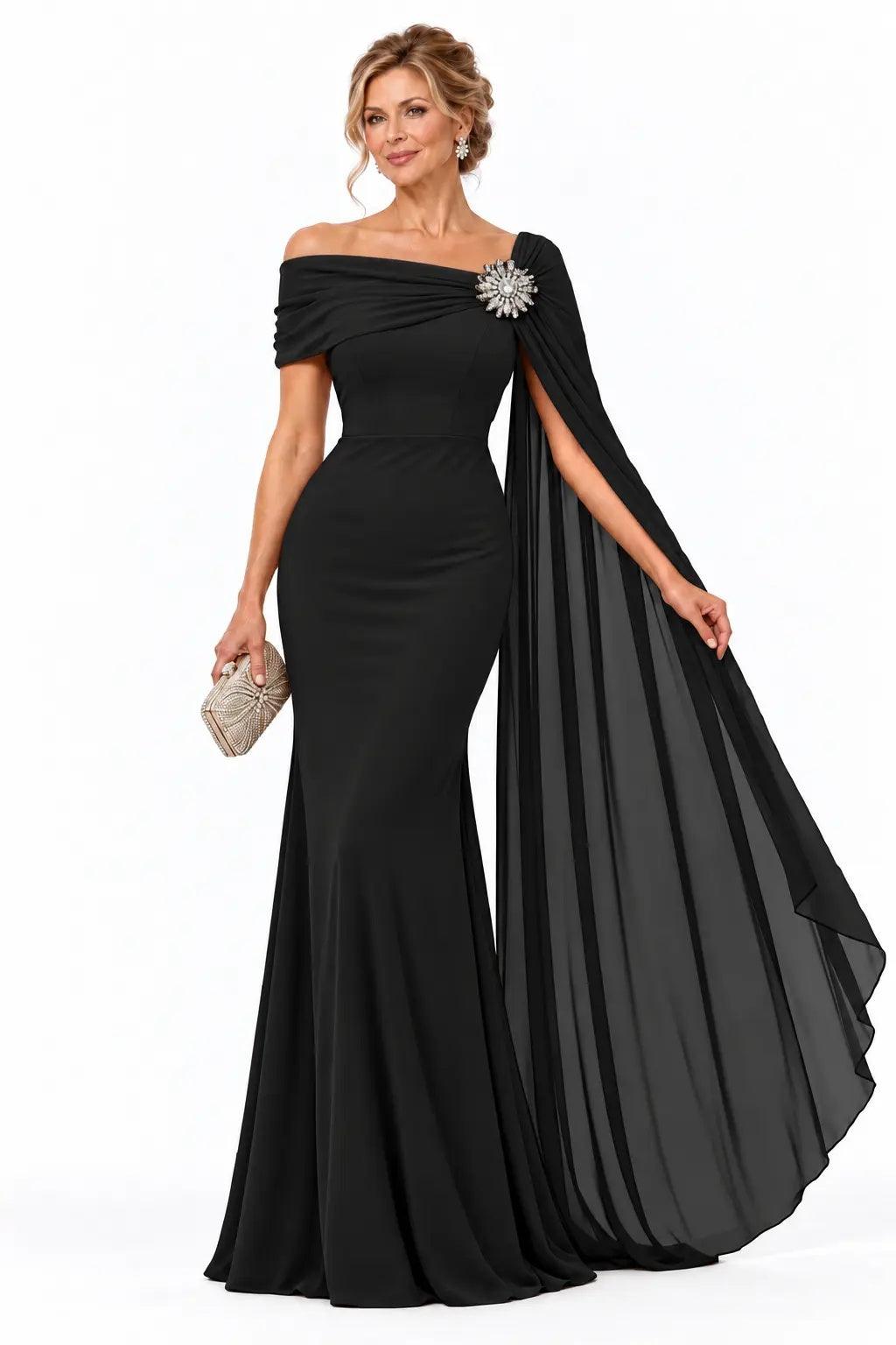 Trumpet-Mermaid Floor Length Chiffon Mother of the Bride Dress CM0530 - Black - COCOMELODY