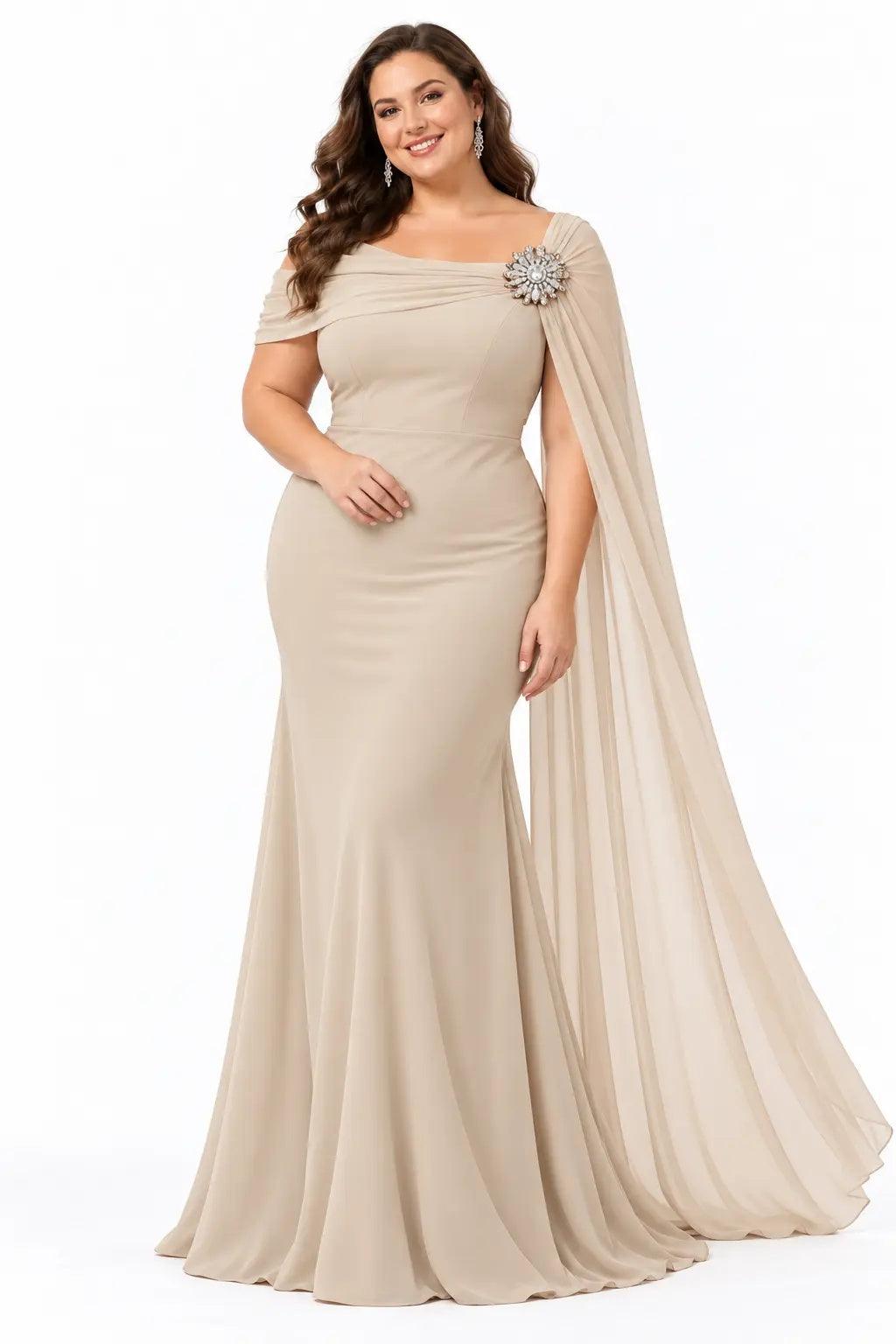 Trumpet-Mermaid Floor Length Chiffon Mother of the Bride Dress CM0530 - Champagne - COCOMELODY