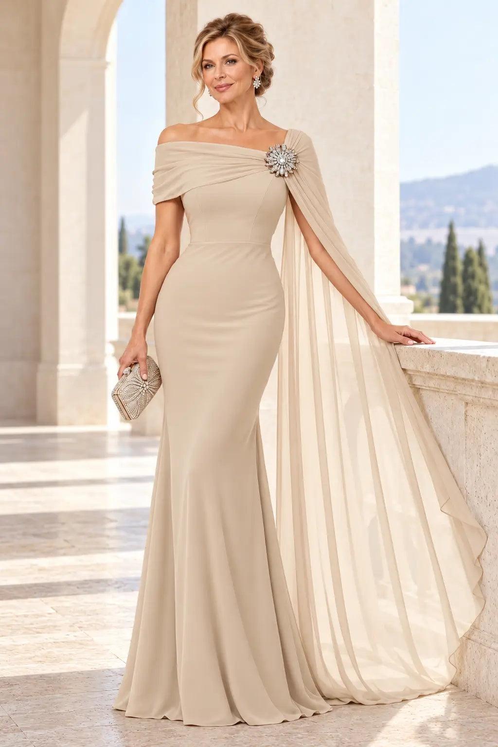 Trumpet-Mermaid Floor Length Chiffon Mother of the Bride Dress CM0530 - Champagne - COCOMELODY