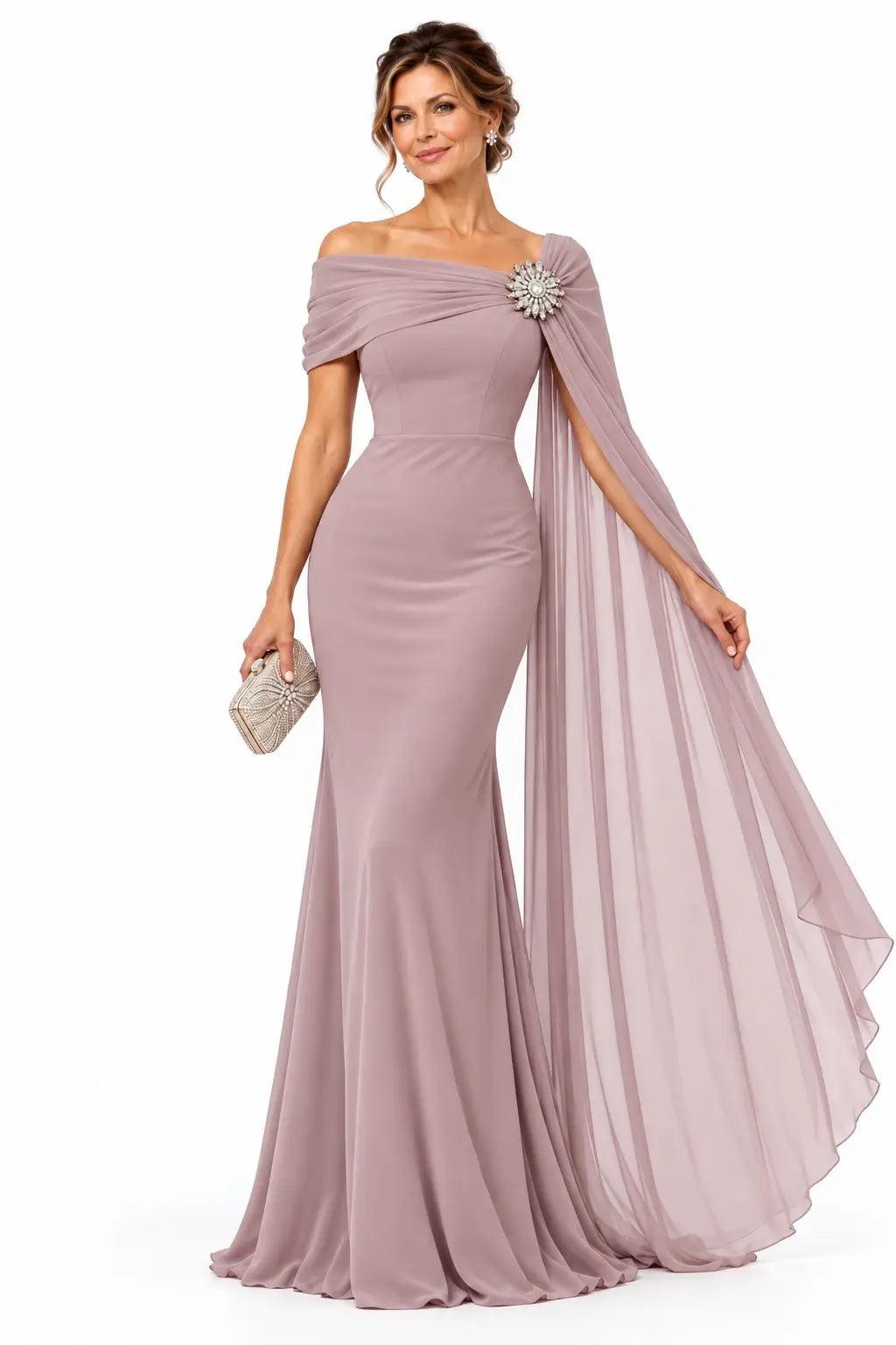 Trumpet-Mermaid Floor Length Chiffon Mother of the Bride Dress CM0530 - Dusty Rose - COCOMELODY