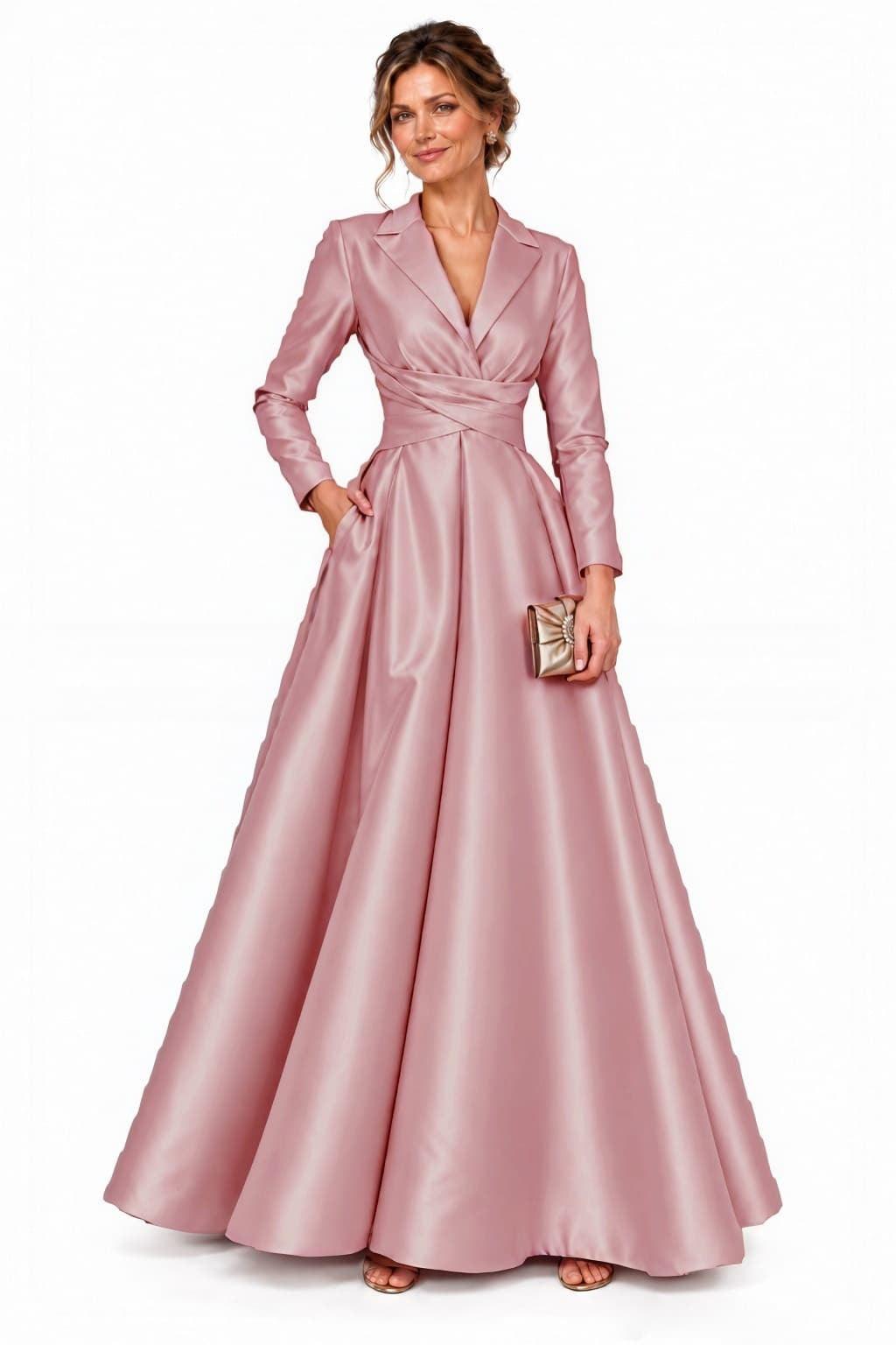 A-Line Floor Length Satin Mother of the Bride Dress CM0531 - Dusty Rose - COCOMELODY