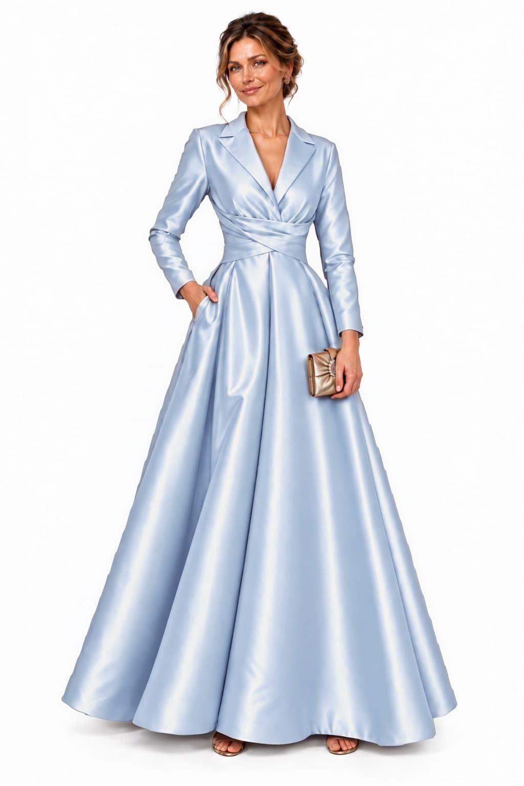 A-Line Floor Length Satin Mother of the Bride Dress CM0531 - Light Blue - COCOMELODY
