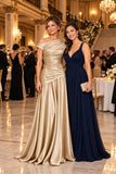 A-Line Floor Length Stretch Satin Mother of the Bride Dress CM0532 - Dark Champagne - COCOMELODY