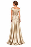 A-Line Floor Length Stretch Satin Mother of the Bride Dress CM0532 - Dark Champagne - COCOMELODY
