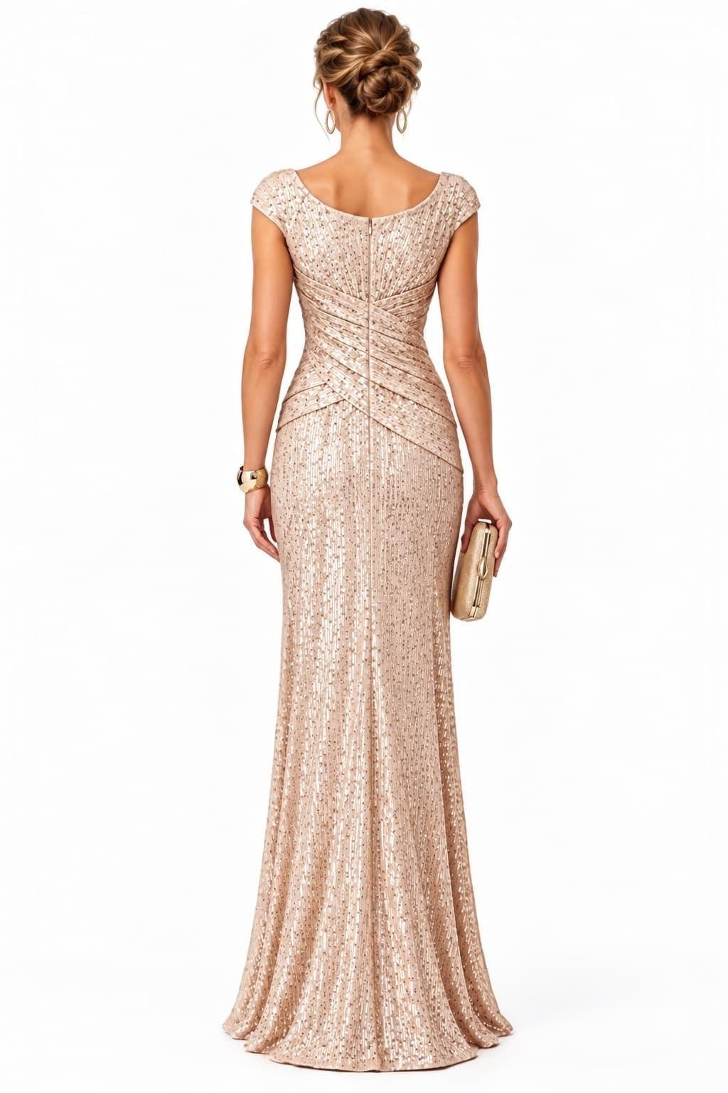 Sheath-Column Floor Length Sequin Mother of the Bride Dress CM0533 - Dark Champagne - COCOMELODY