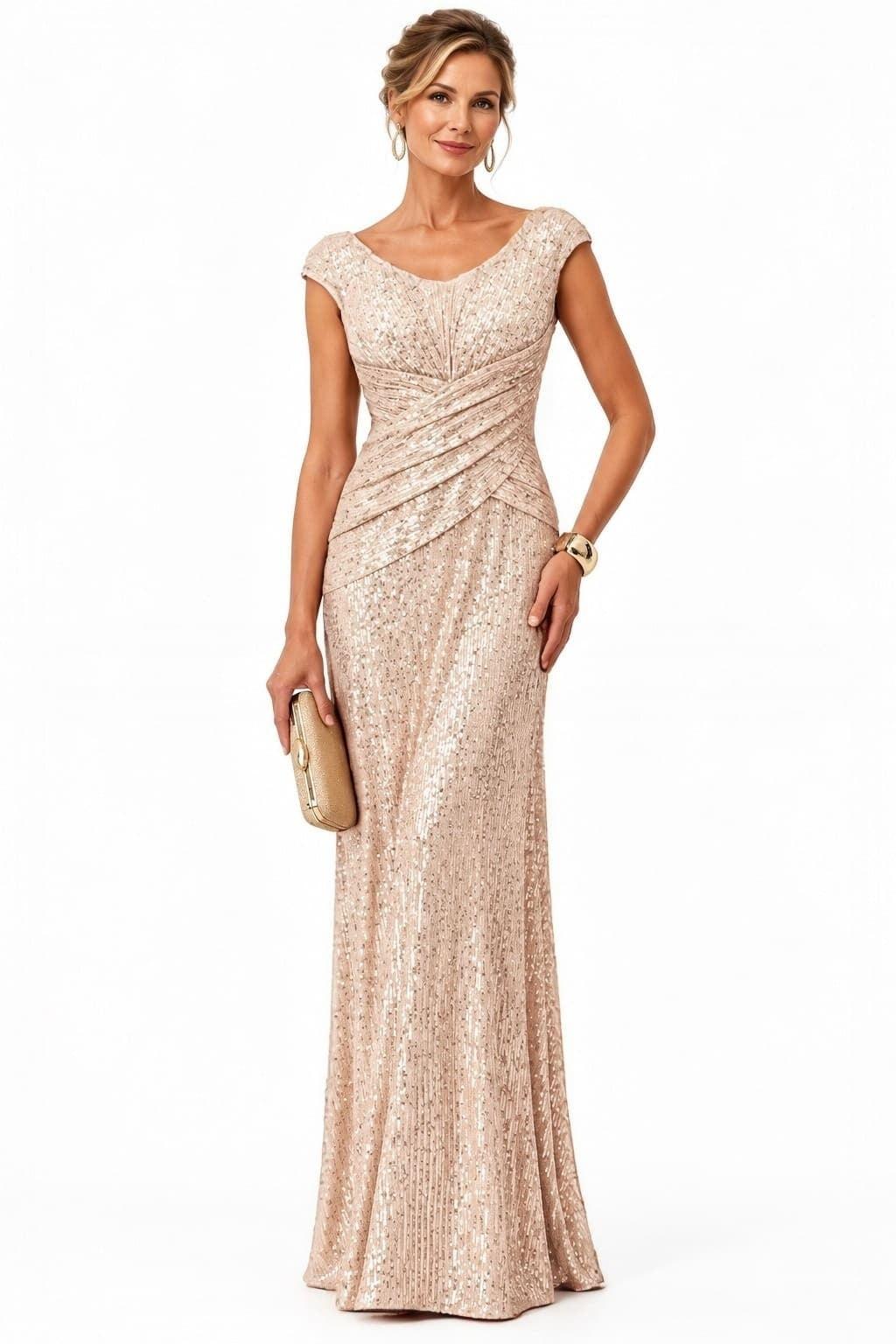 Sheath-Column Floor Length Sequin Mother of the Bride Dress CM0533 - Dark Champagne - COCOMELODY