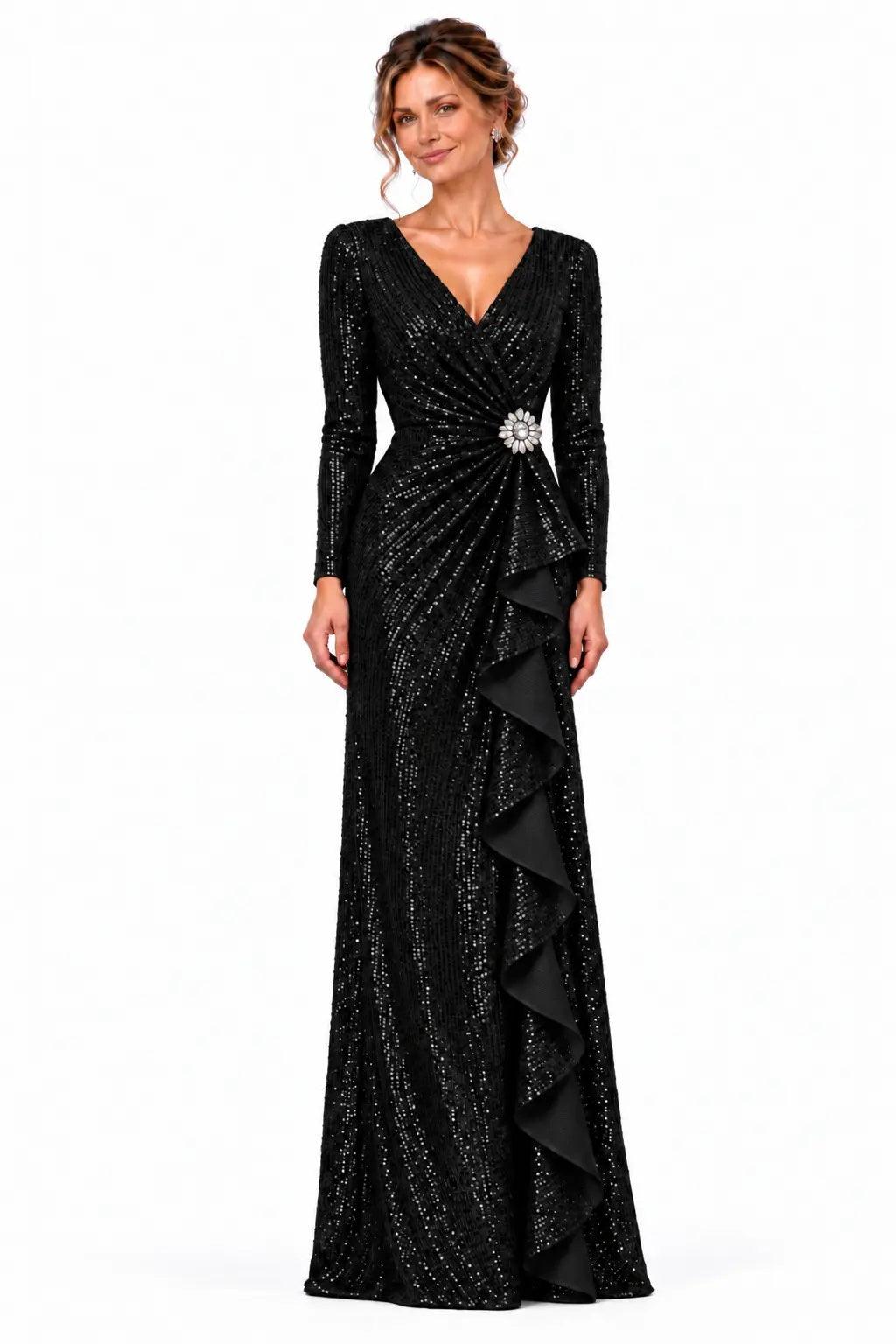Sheath-Column Floor Length Sequin Mother of the Bride Dress CM0534 - Black - COCOMELODY