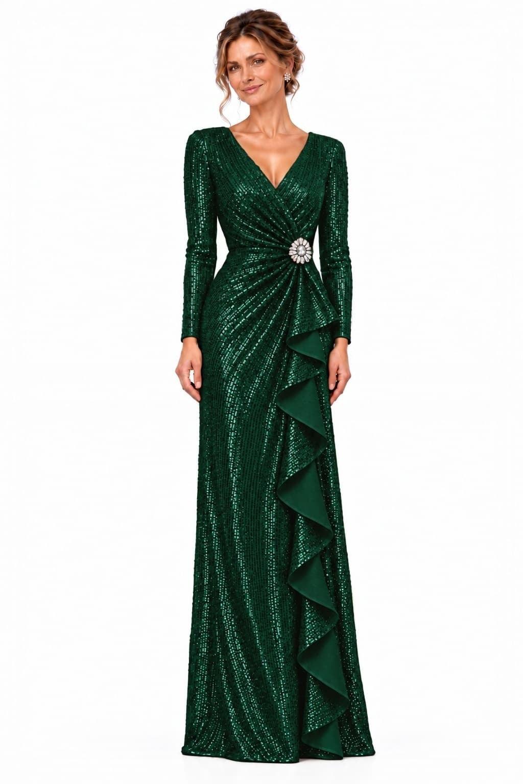 Sheath-Column Floor Length Sequin Mother of the Bride Dress CM0534 - Hunter Green - COCOMELODY