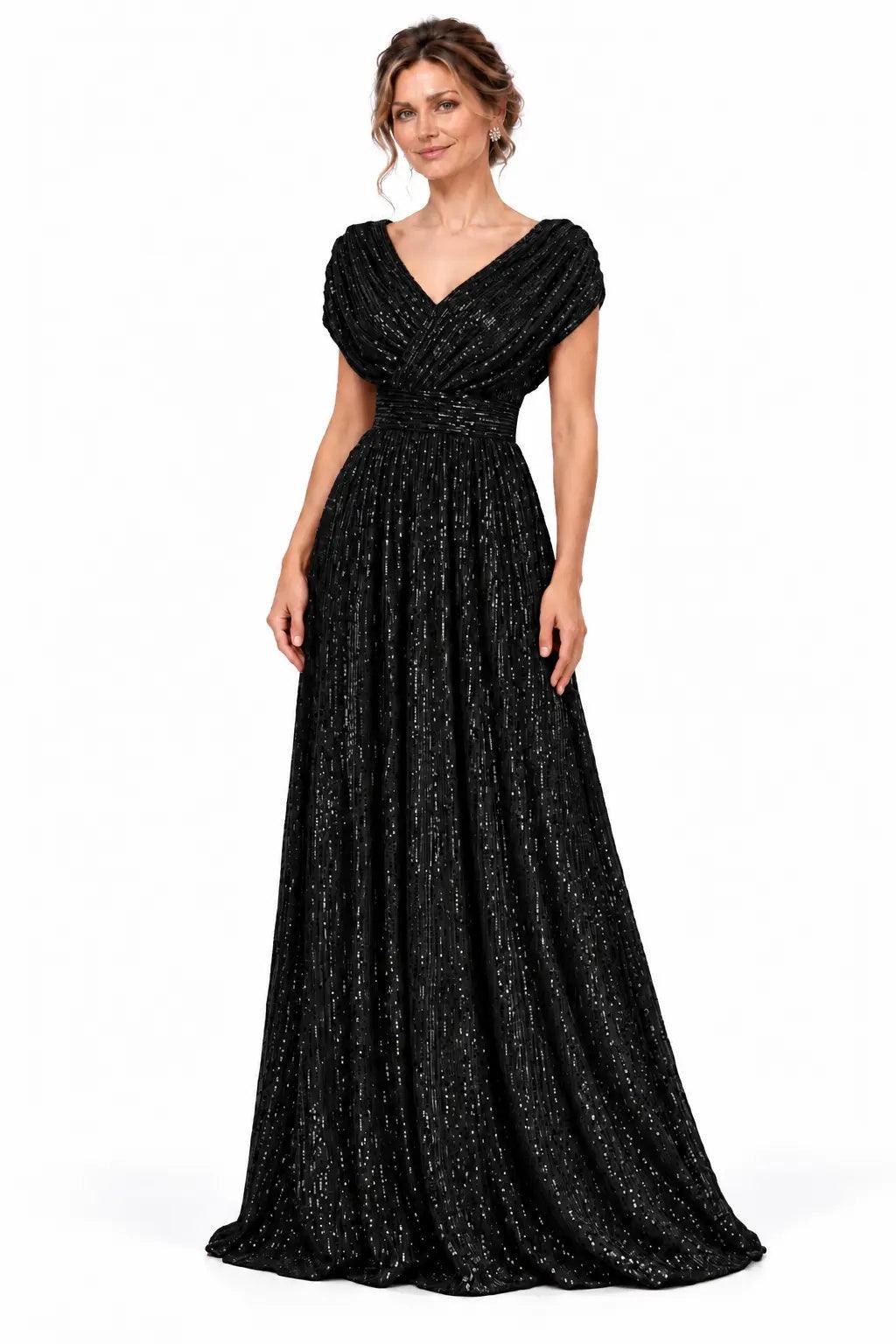 A-Line Floor Length Sequin Mother of the Bride Dress CM0535 - Black - COCOMELODY