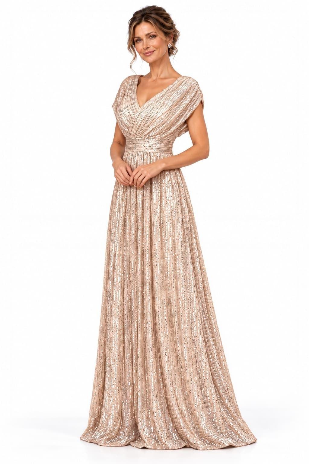 A-Line Floor Length Sequin Mother of the Bride Dress CM0535 - Dark Champagne - COCOMELODY